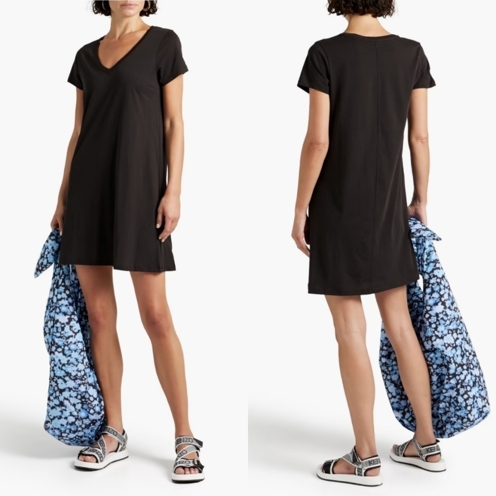New ATM ANTHONY THOMAS MELILLO Slip On Cotton-Jersey Black T-Shirt Dress NWT XS